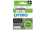 Papir, Fotopapir og Etiketter - DYMO D1 tape | 6mm x 7m rulle | sort på klar - S0720770