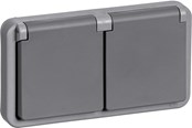 Lauritz Knudsen - LK OPUS 74 Industri dobbelt stikkontakt 2-pol med jord 1½ modul vandret, mørkegrå - 521M3512