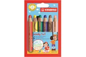 Hobby artikler - STABILO woody 3 in 1 sæt med 6 farver. 3 i 1 blyanten med farveblyant, vandfarve og vokskridt i samme blyant - 4006381117388