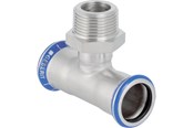 Pressrør og fittings - Geberit Mapress tee rustfri 35mmx1 1/4x35mm, presmf/np, stål, rf/syref - 31464