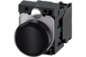 Trykknapper og signalenheder - Siemens Trykknap, 22 mm, rund, plastik, sort, flad, momentan kontakt type, med holder 1no, skrue terminal - 3SU1100-0AB10-1BA0