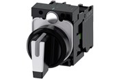 Trykknapper og signalenheder - Siemens Omskifter, kan blive oplyst, 22 mm, rund, plastik, sort, hvid, kort omskifter, 3 afbryder positioner i-o-ii, låsende, 10:30h/12h/1 - 3SU1100-2BL60-1NA0
