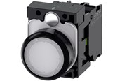 Trykknapper og signalenheder - Siemens Lystrykknap, 22 mm, rund, plastik, hvid, flad, momentan kontakt type, med holder, 1no, led modul - 3SU1102-0AB60-1BA0