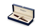 Skrive- og Tegneværktøjer - Waterman Carène Marine Amber Fountain Pen | Glansbrun og sort med 23k guldclips | Fin spids med blå blækpatron | Gaveæske - S0700860