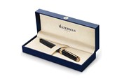Skrive- og Tegneværktøjer - Waterman Undtagelse Fountain Pen | Slank sort med 23k guldclips | Fin spids med blå blækpatron | Gaveæske - S0636930