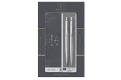 Skrive- og Tegneværktøjer - Parker Dobbelt  Jotter-gavesæt med kuglepen og stiftblyant (0,5 mm) | rustfrit stål med detaljer i krom | patron med blå blæk - 2093256