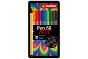 Skrive- og Tegneværktøjer - STABILO  Pen 68 Arty, metalæske med 10 farver - 6810-6