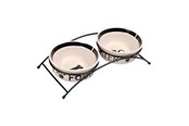 Hunde - Trixie Food/Water bowl set ceramic/metal 2 × 0.6 l/ø 15 cm/32 × 9 × 15 cm white/black - TX24641