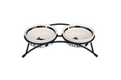 Hunde - Trixie Food/Water bowl set ceramic/metal 2 × 0.25 l/ø 13 cm/27 × 7 × 14 cm white/black - TX24640