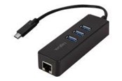 USB hub - LogiLink USB 3.2 Gen 1 USB-C adapter to 1x RJ45 and 3x USB 3.0 USB hub - 3 ports - Sort - UA0283