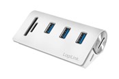 USB hub - LogiLink USB 3.0 hub 3-port with card reader for SD/microSD aluminum casing USB hub - USB 3.2 - 3 ports - Hvid - CR0045