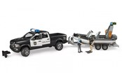 Legetøjsbil - Bruder RAM 2500 Police Pickup with L&S Module, 2 figures, trailer + boat - 02507