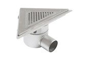 Afløb - Blücher Trio gulvafløb med vandret Ø75 mm udløb trekantet samt smøremembran sideudløb. Til beton & fliser. Rustfrit stål - 311.360.075