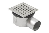 Afløb - Blücher Square gulvafløb med vandret Ø75 mm udløbt samt smøremembran. Til beton & fliser. Syrefast stål - 110.300.075 S