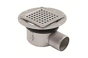 Afløb - Blücher Square gulvafløb med vandret Ø75 mm udløb. Til klembane med membrandug. Beton og fliser. Rustfrit stål - 312.300.075