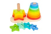 Babylegetøj - Small Foot - Wooden Stacking Tower Rainbow Circle and Star 19dlg. - 11720