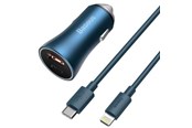 Mobil - Adaptere & Opladere - Baseus Golden Contactor Pro car charger USB + USB-C QC4.0+ PD SCP 40W (blue) + USB-C - Lightning cable 1m (blue) - TZCCJD-03