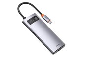 USB hub - Baseus Hub 6in1 Metal Gleam Series USB-C to 3x USB 3.0 + HDMI + USB-C PD + Ethernet RJ45 USB hub - USB 3.0 - 6 ports - Grå - CAHUB-CW0G