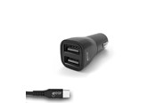 Mobil - Adaptere & Opladere - GEAR Charger 12-24V 2xUSB 3.4A Black USB-C 2.0 cable 1m - 665092