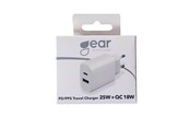 Mobil - Adaptere & Opladere - GEAR Charger 220V 1xUSB-C + 1xUSB-A PD/PPS 25W + 18W QC White - 665118
