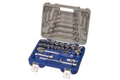 Håndværktøj - VAERK Topnøglesæt 1/2" 33 dele 8-19mm ring-gaffelnøgler, 8-32mm 1/2" toppe, 1/2" skraldenøgle, 1/2" tillænger 125+250mm, 1/2" kardanled, 1/2"glidestykke - 129-33W-4