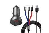 Mobil - Adaptere & Opladere - Baseus car charger with 24W display + 3in1 Three Primary Colors USB cable 1.2m - TZCCBX-0G