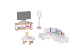 Dukke, bamse og udstyr - Goki Wooden Doll Furniture Living Room 15 pieces. - 51494