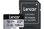 Hukommelseskort - Lexar Professional Silver Plus MicroSD/SD - 205MB/s - 128GB - LMSSIPL128G-BNANG