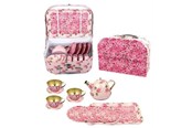 Legekøkken og udstyr - Magni Tea set in suitcase - pink flowers - 3903