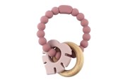 Babylegetøj - Magni Teether bracelet in LFGB silicone with wooden ring and leaf appendix - Red - 5545
