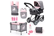 Dukke, bamse og udstyr - Bayer Design Doll's Pram Mega Set - Pink / Grey - 18333AC