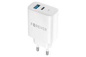 Mobil - Adaptere & Opladere - Forever 30W charger 1 x USB-C PD & 1 x USB-A QC white - GSM172201