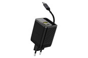 Mobil - Adaptere & Opladere - Dudao A67EU GaN 67W Wall Charger with Built-in Retractable USB-C Power Delivery Quick Charge Cable - Black - 6977196682317