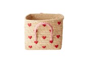 Børneværelse - Rice Raffia Basket with Handles - Hearts - BSRAT-30HEA