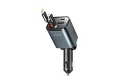 Mobil - Andet Tilbehør - Joyroom JR-CCL05 30W 4-in-1 Car Charger with 2 Built-in Retractable Cables - Dark Gray - JR-CCL05