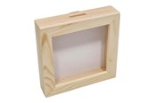 Trælegetøj - Playwood Wooden Money Box Plexiglass with White Back Small - SL228D-plexismall