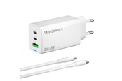 Mobil - Adaptere & Opladere - Wozinsky GaN 65W Charger with USB-A 2xUSB-C Ports with 65W USB-C Cable - White - 5907769383922