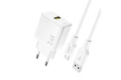 Mobil - Adaptere & Opladere - Dudao A23TEU 2.4A GaN USB-A wall charger with USB-A cable - USB-C - white - 6976625334001