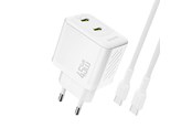 Mobil - Adaptere & Opladere - Dudao A28PCEU PD 45W GaN 2xUSB-C Wall Charger with USB-C Cable - White - 6976625334308