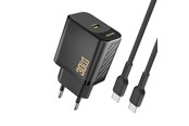 Mobil - Adaptere & Opladere - Dudao A27PCEU PD 30W GaN USB-C Wall Charger with USB-C Cable - Black - 6976625334193