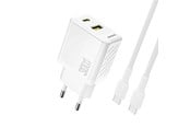 Mobil - Adaptere & Opladere - Dudao A27TCEU PD 30W GAN USB-A USB-C wall charger with USB-C cable - white - 6976625334223