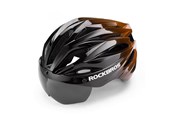 Cykeltilbehør - Rockbros Bike Helmet with Visor Detachable UV Protective Goggles Unisex - Black/Brown - 8386824304077