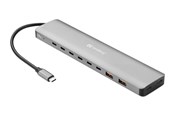 USB hub - Sandberg USB-C to 8xUSB-C+2xUSB-A 100W USB hub - 10 ports - Grå - 136-80
