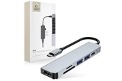USB hub - Tech-Protect HUB V3 5in1 USB-C - USB-A 3.0 / USB-A 2.0 / USB-C / HDMI / RJ45 - grey USB hub - USB 2.0 - 6 ports - Grå - 9589046919343
