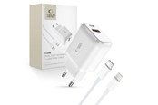 Mobil - Adaptere & Opladere - Tech-Protect  C20W USB-C PD 20W / USB-A QC 3.0 Mains Charger with USB-C / Lightning Cable - White - 9490713929124