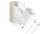 Mobil - Adaptere & Opladere - Tech-Protect  C20W USB-C PD 20W / USB-A QC 3.0 Network Charger with USB-C / USB-C Cable - White - 9490713930373