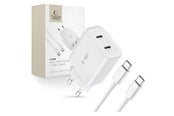 Mobil - Adaptere & Opladere - Tech-Protect C20W AC Charger 2x USB-C PD 20W with USB-C / USB-C Cable - White - 9319456607291