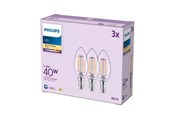 Lyskilder - Philips LED pære B35 3,4W/827 (40W) Klar 3-pak E14 - 929004589661