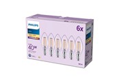 Lyskilder - Philips LED pære B35 3,4W/827 (40W) Klar 6-pak E14 - 929004589663