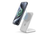 Mobil - Adaptere & Opladere - CRONG MagSpot Stand - 2-in-1 Wireless Charger with MagSafe for iPhone and AirPods - White - CRG-MSS-WHT